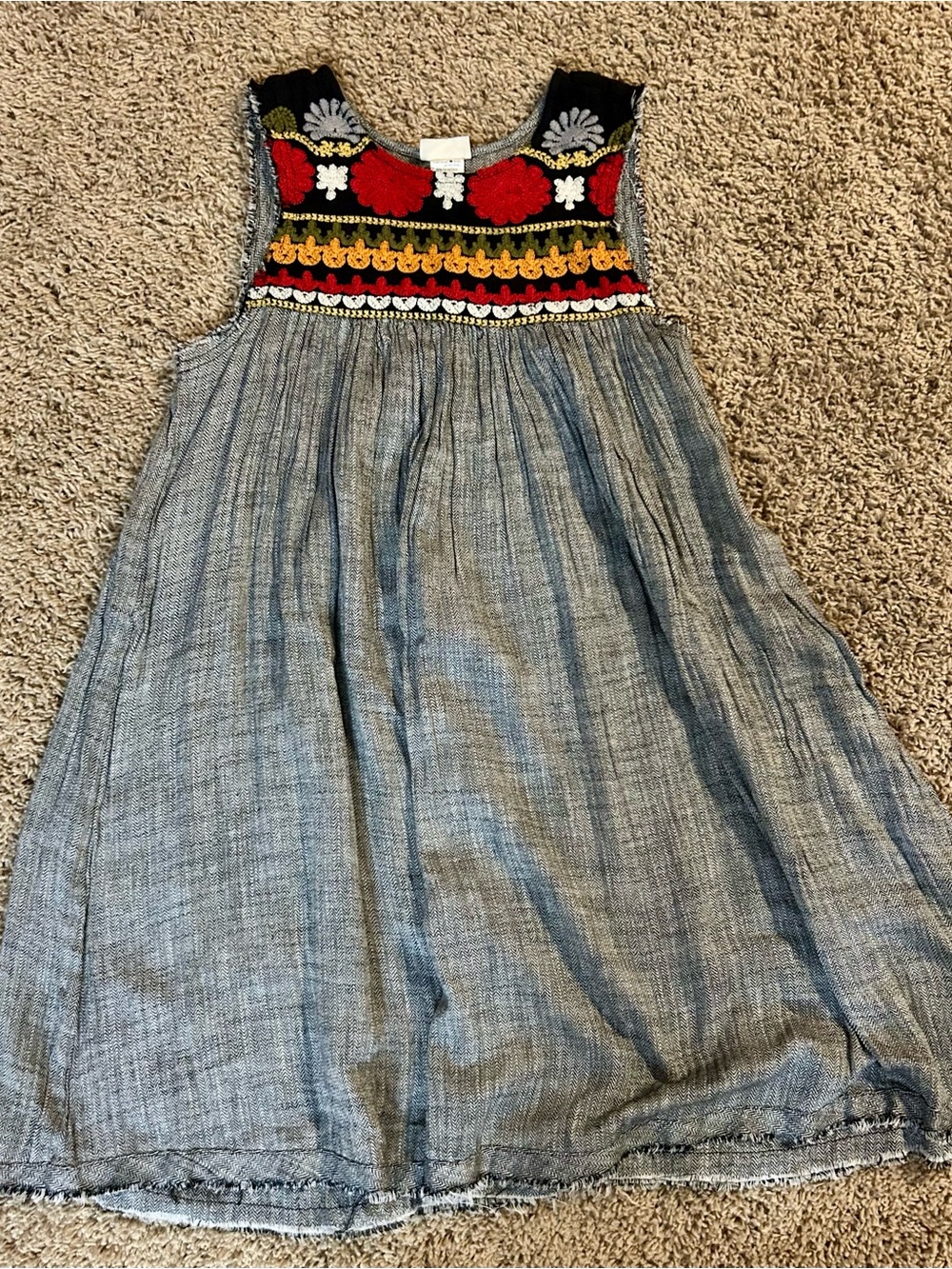 PREOWNED NATURAL LIFE EMBROIDERED RAW HEM SLEEVELESS TWEED DRESS SIZE SMALL